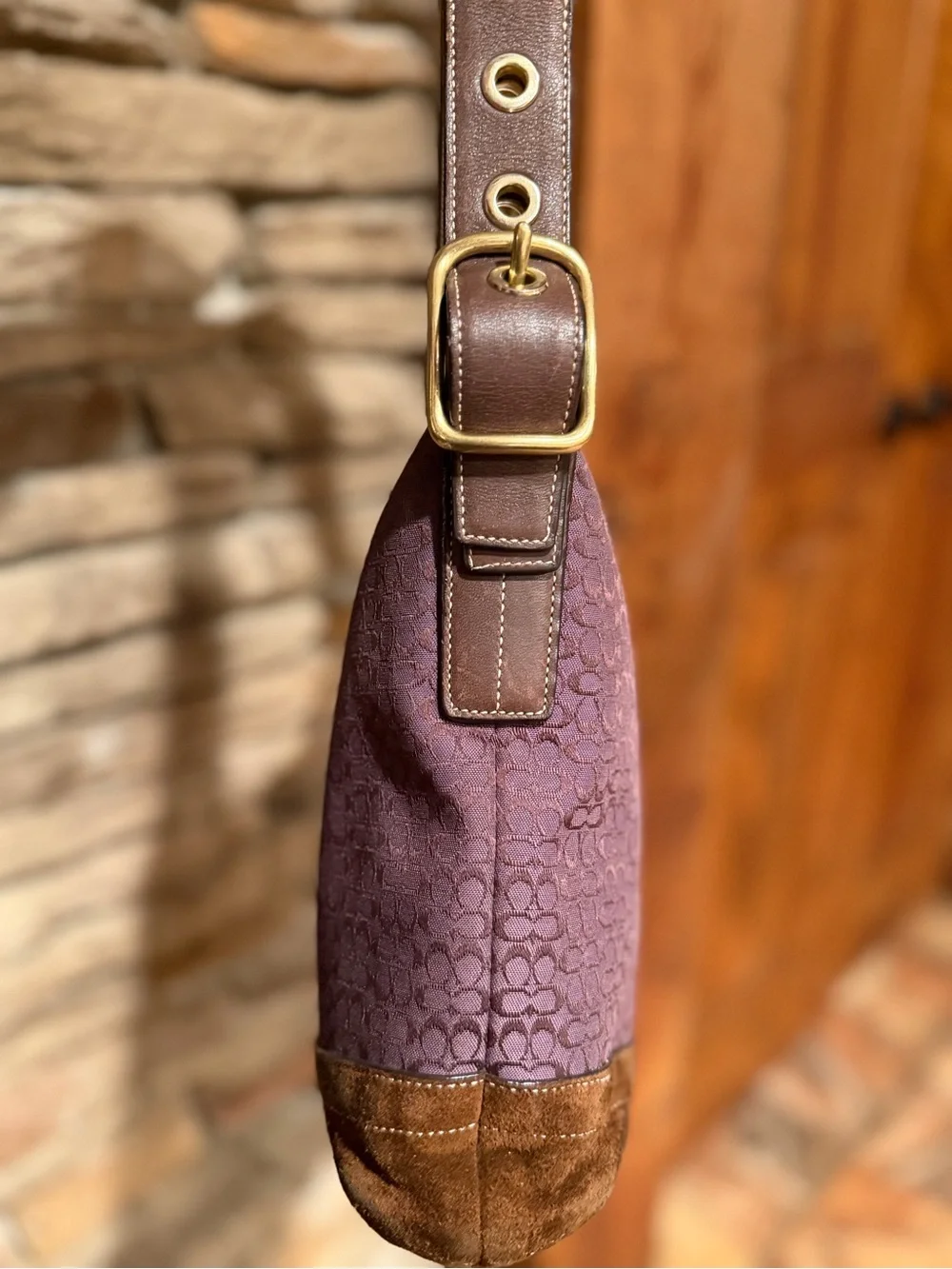 Coach VINTAGE Y2K EUC Lavender Purple Suede Trim Crossbody Tassel Metal Hang Tag